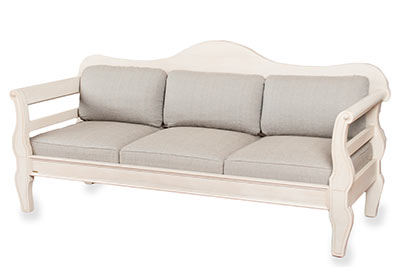 Αιγαιοπελαγίτικος καναπές Γόνδολα τριθέσιος 200×73×93εκ από ξύλο οξιάς σε λευκό ντεκαπέ - κάθισμα με αφρώδες λάτεξ και οβάλ πλάτες